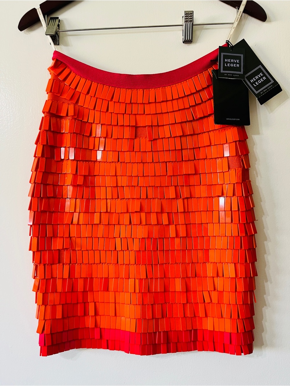 Herve Leger by Max Azria Orange & Pink Sequin Tile Mini Skirt